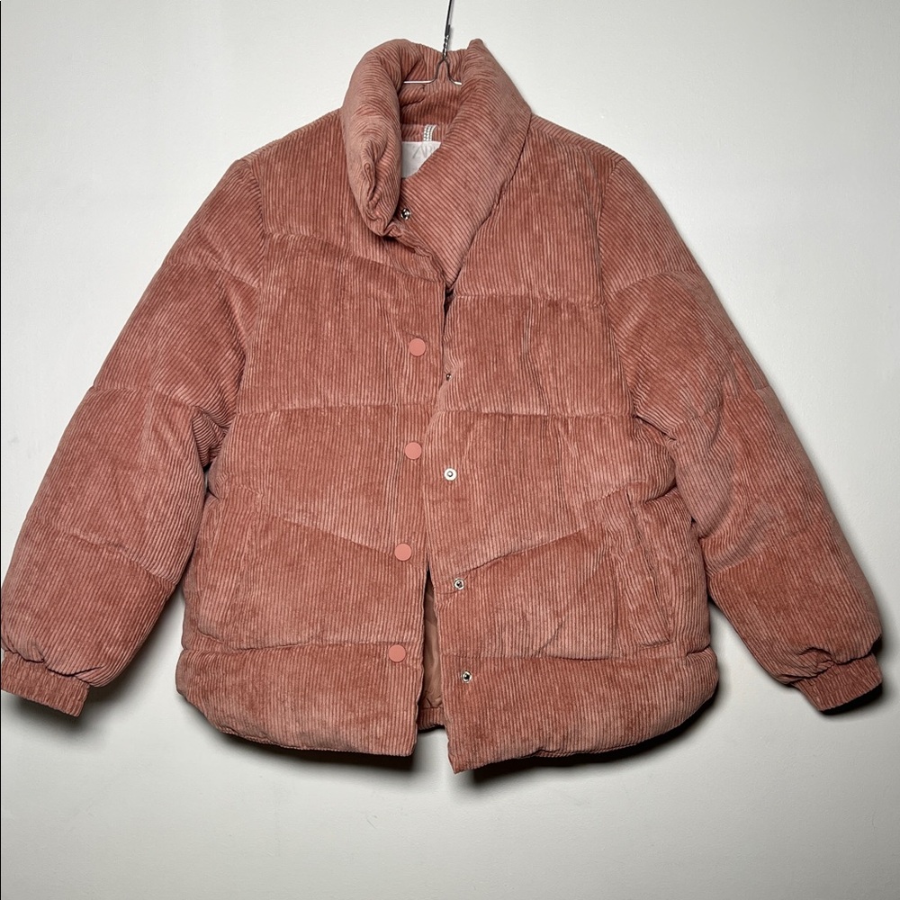 Zara Dusty Rose Corduroy Puffer Jacket